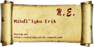 Mihályko Erik névjegykártya